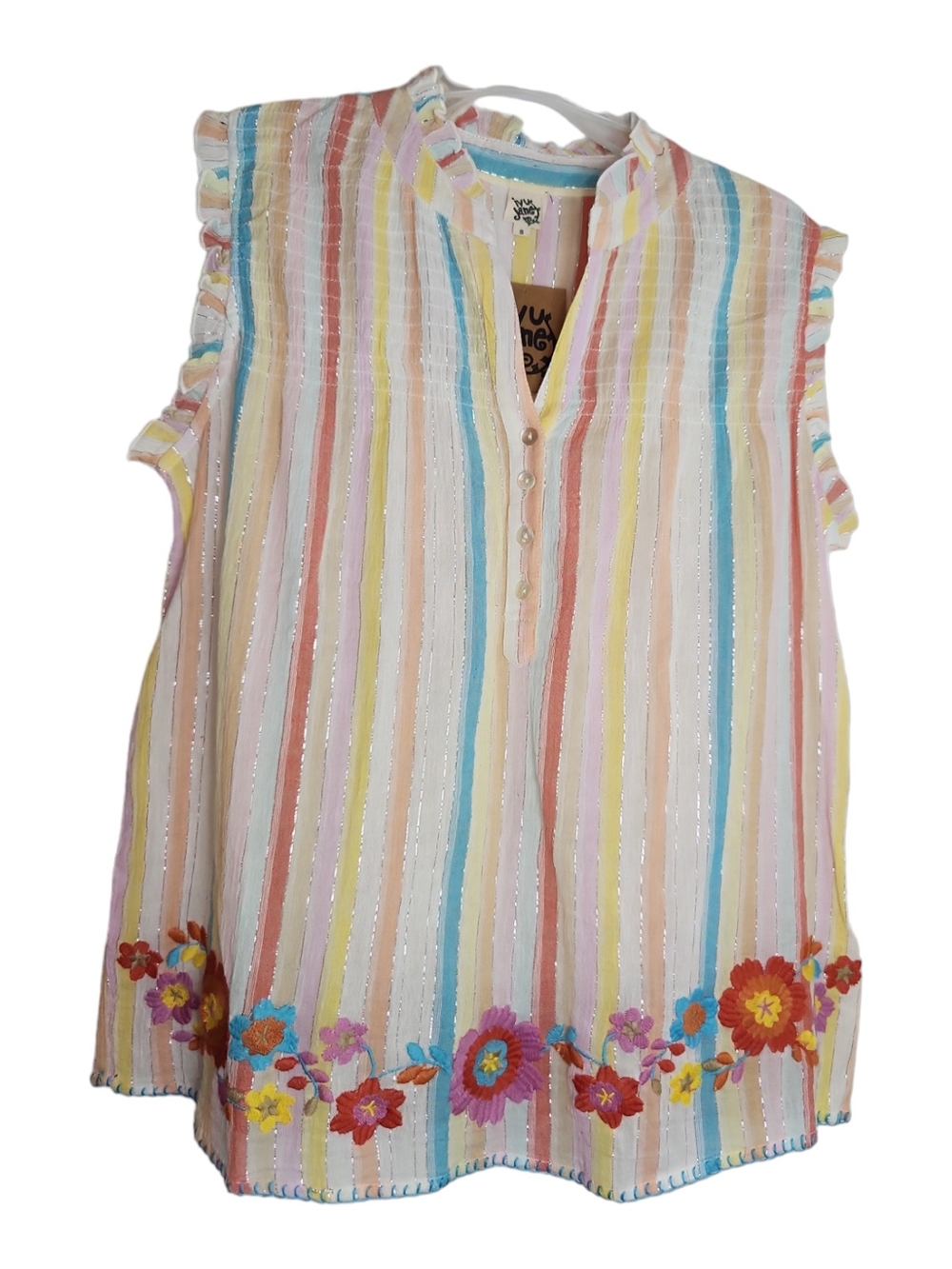 ivy jane Boho Pastel Multi-Stripe Sleeveless Top with Metallic Thread